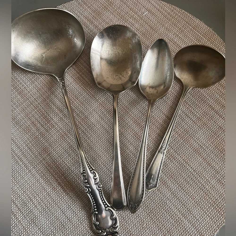 Vintage Silver-Tone Serving Spoons - 4 Pieces